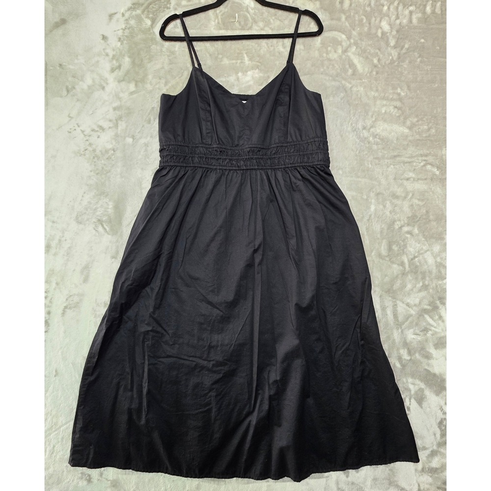 Old Navy Black Cotton Smocked Empire Waist Midi Dress with Pockets XL
